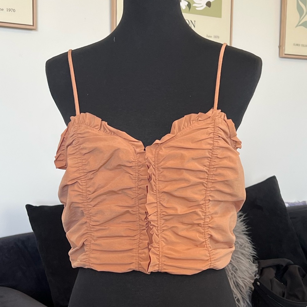 Zara Ruffled Brown Camisole - Picture 1 of 3